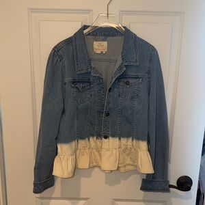 kate spade Two-Tone Denim Peplum Jacket - Blue and Cream Tie Dye Ruffle